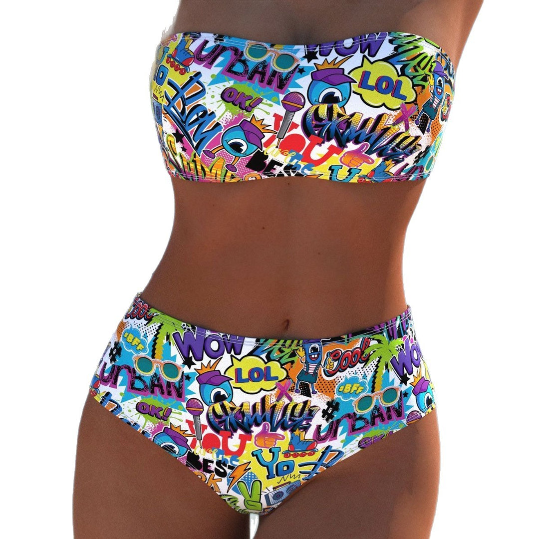 Damen Bikini-Set mit modernem Wickeldesign und lebhaftem Muster Drune