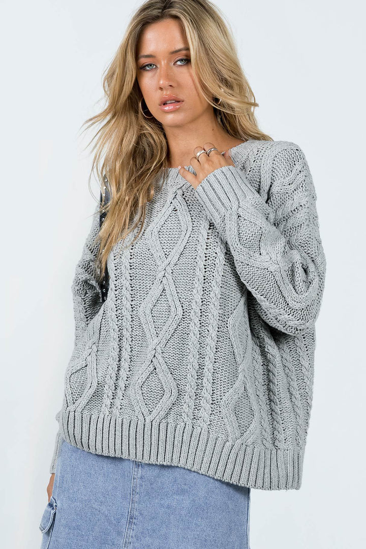 Damen Grobstrickpullover mit voluminösen Ärmeln und klassischem Zopfmuster Drune