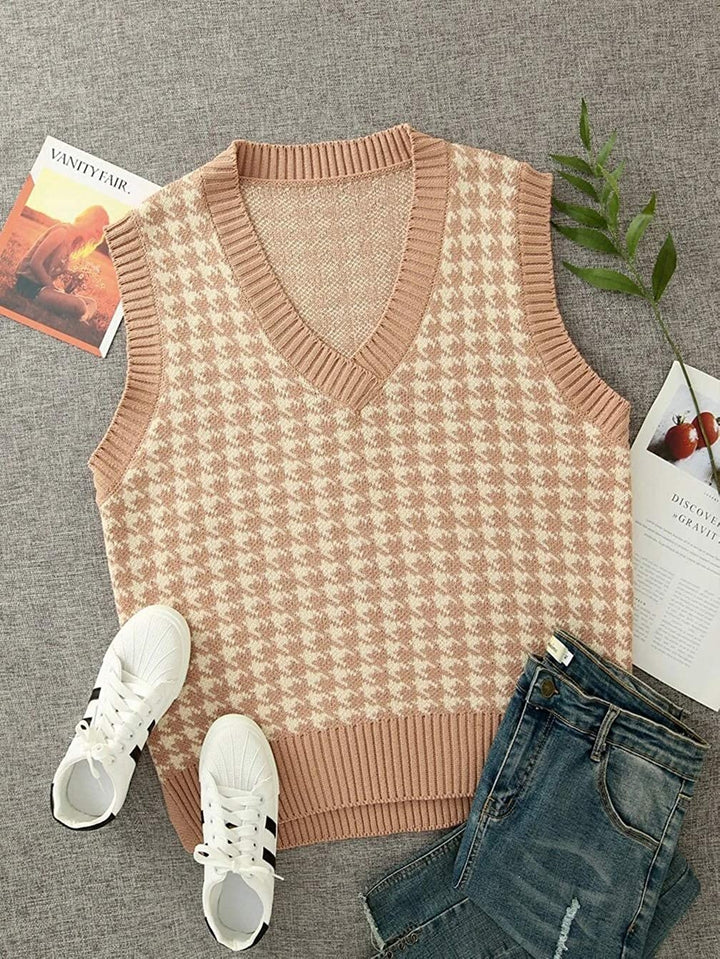 Damen Strickweste mit modernem Hahnentritt-Muster Drune