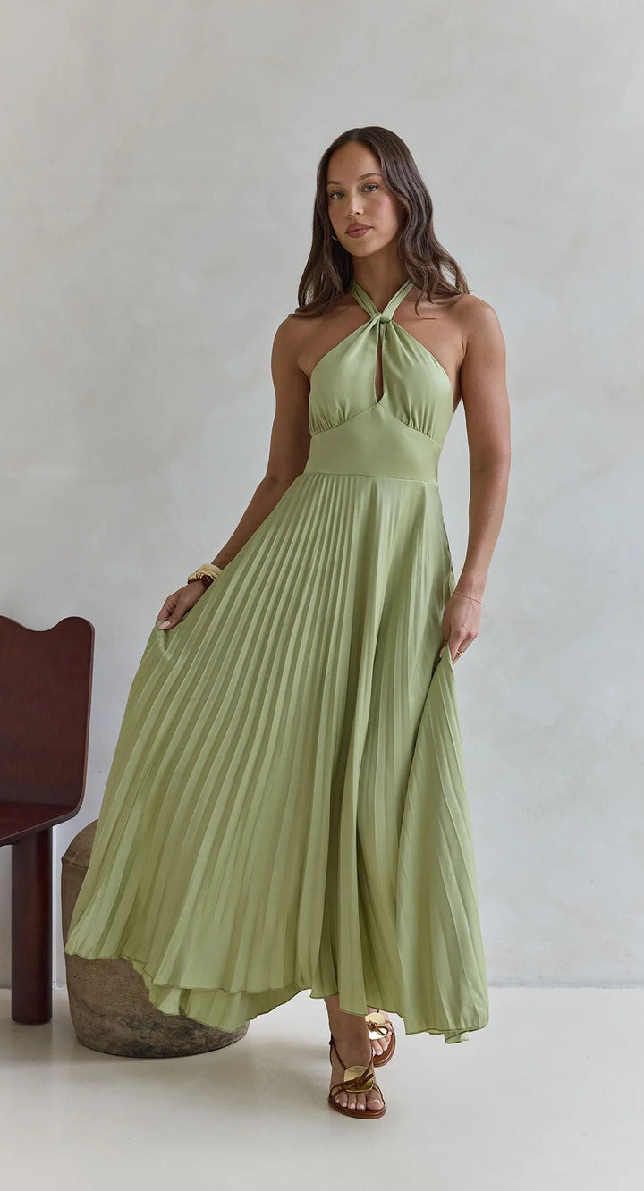Damen Maxi-Kleid mit elegantem Halter-Design und plissiertem Rock Drune
