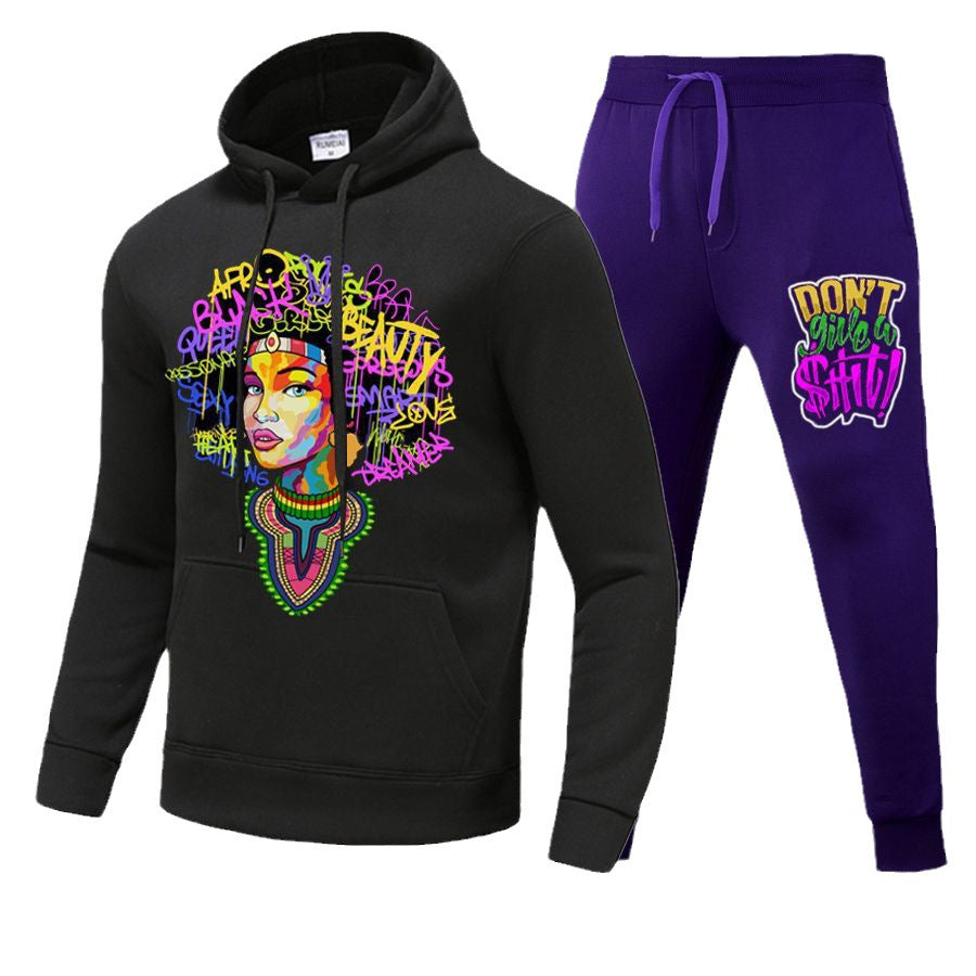 Damen Hoodie mit grafischem Druck und stylischer Jogginghose Drune