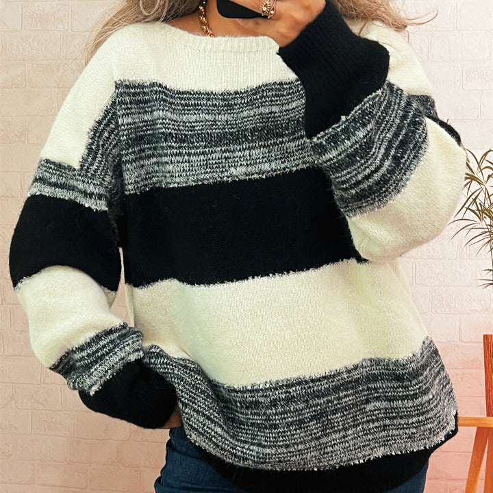 Damen gemütlicher Oversized-Pullover mit modischem Streifenmuster und lässigem Schnitt Drune