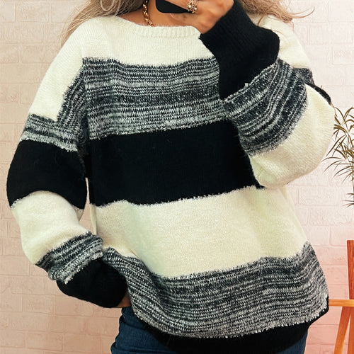 Damen gemütlicher Oversized-Pullover mit modischem Streifenmuster und lässigem Schnitt Drune