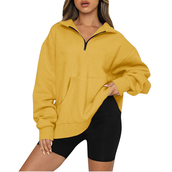 Damen Oversized Sweatshirt mit halbem Reißverschluss und Kapuze Drune