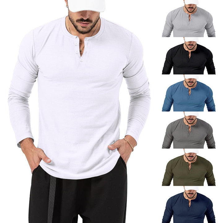 Herren Langarm-Henley-Shirt mit hochwertiger Baumwollmischung und modischen Knopfdetails Drune