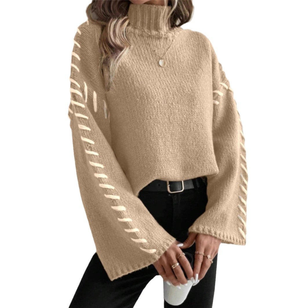 Damen Strickpullover mit breiten Ärmeln und hohem Kragen Drune