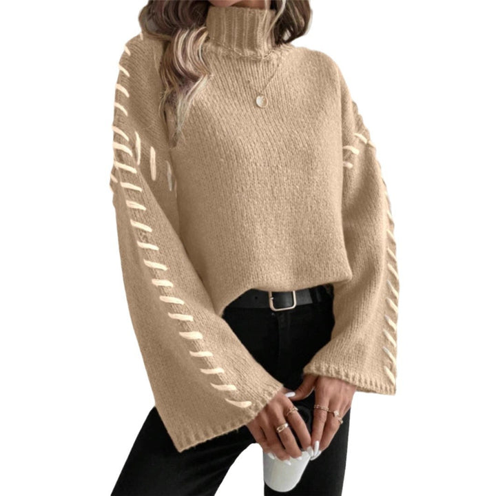 Damen Strickpullover mit breiten Ärmeln und hohem Kragen Drune