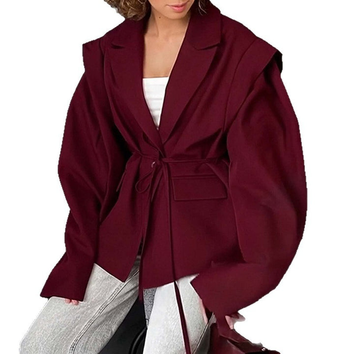 Damen nan taillierter Blazer mit Bindegürtel und Oversize-Ärmeln Drune