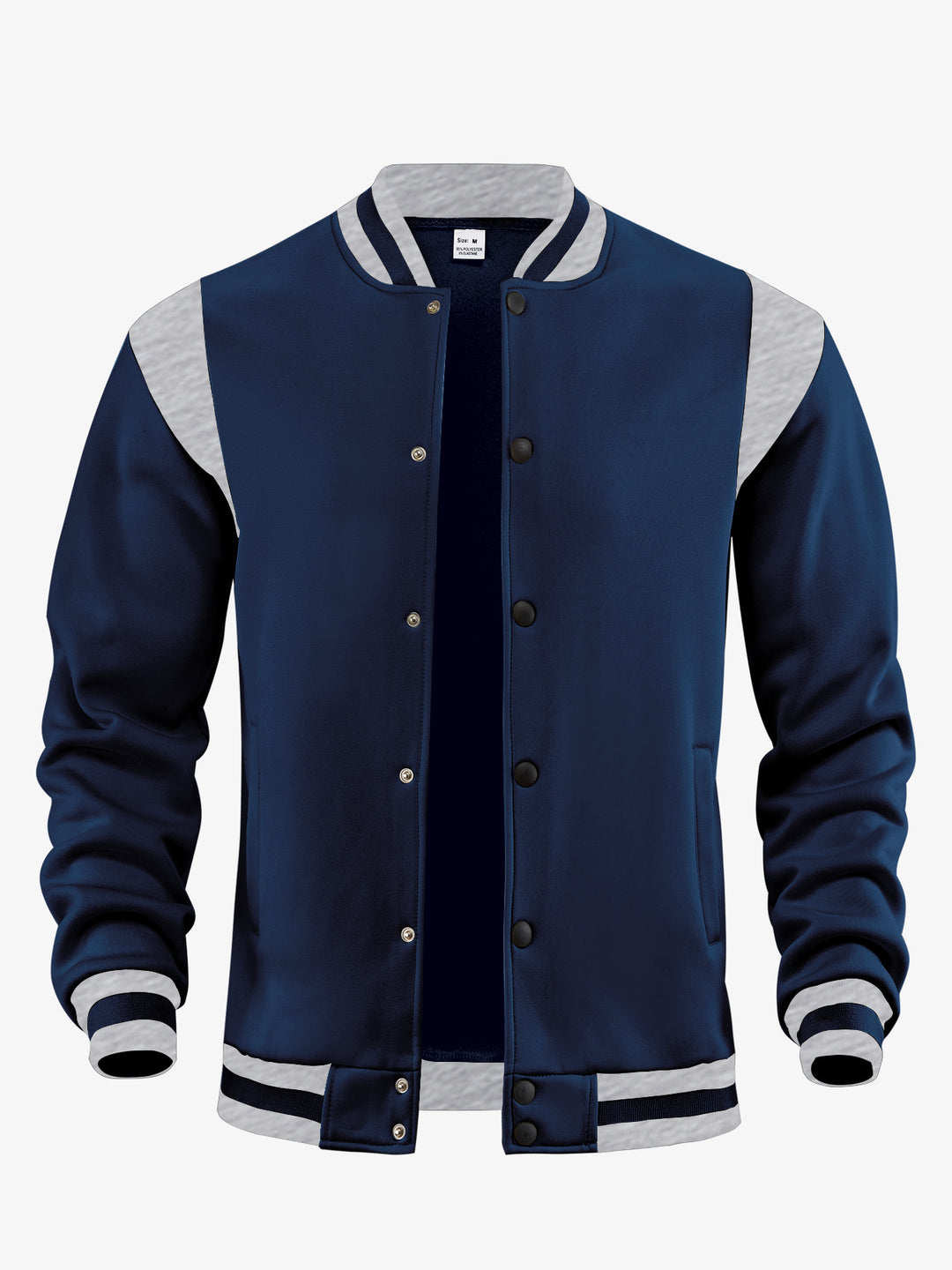 Herren nan legere Baseballjacke in Sweatqualität mit Druckknopfleiste geripptem Kragen und kontrastierendem Schulterbesatz Drune