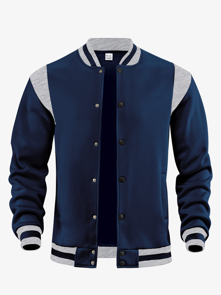 Herren nan legere Baseballjacke in Sweatqualität mit Druckknopfleiste geripptem Kragen und kontrastierendem Schulterbesatz Drune