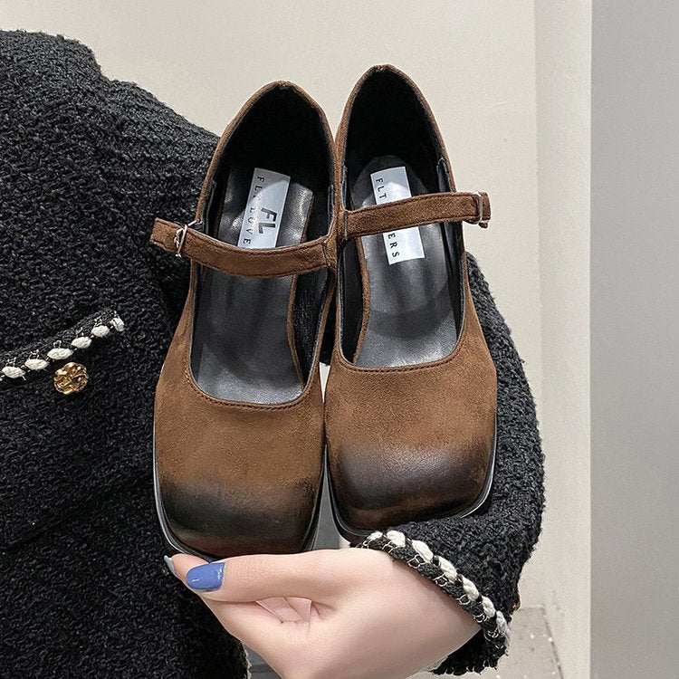 Damen klassische Mary Jane Schuhe mit verstellbarem Riemen und blockiertem Absatz Drune