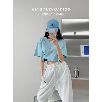 Damen cropped Freizeitoberteil mit lässigem Schnitt und elastischem Saum Drune