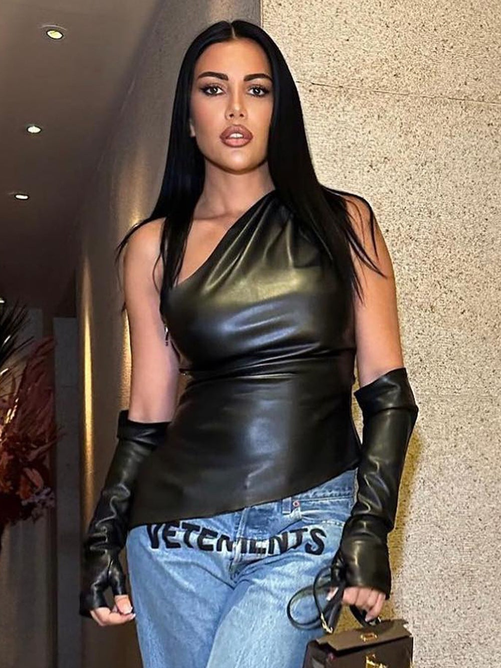 Damen asymmetrisches Top mit langen Ärmeln Drune