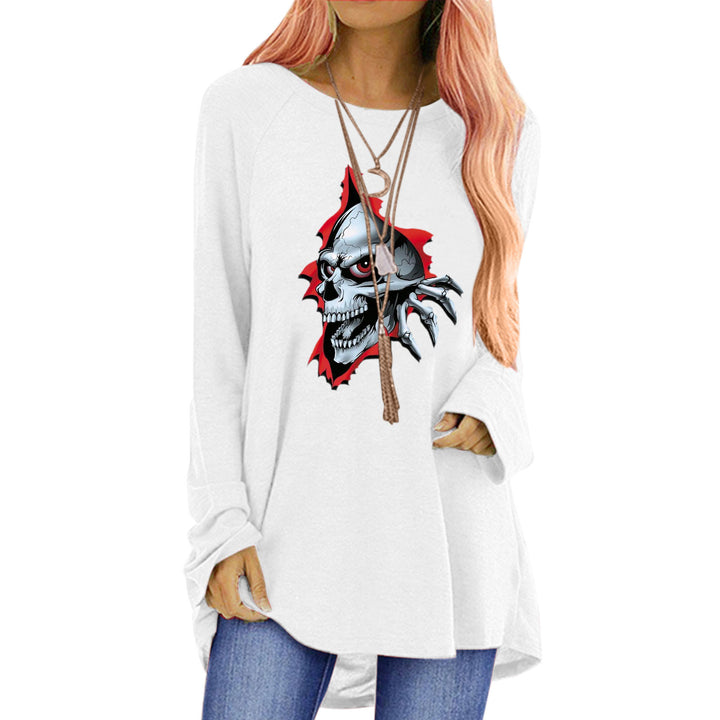 Damen Langarmshirt mit kreativem Skelett-Design und lässigem Schnitt Drune