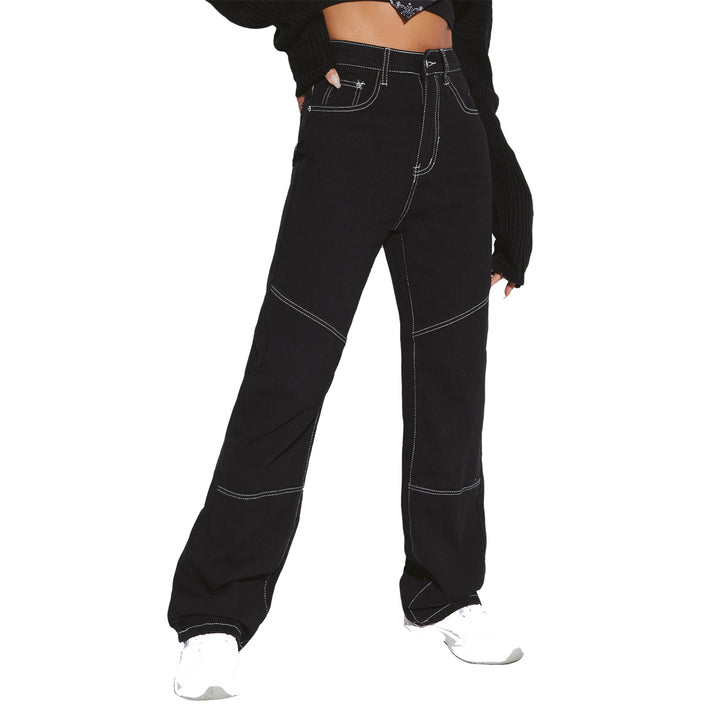 Damen breite High-Waist Jeans mit kontrastierenden Nähten und stilvollem Schnitt Drune
