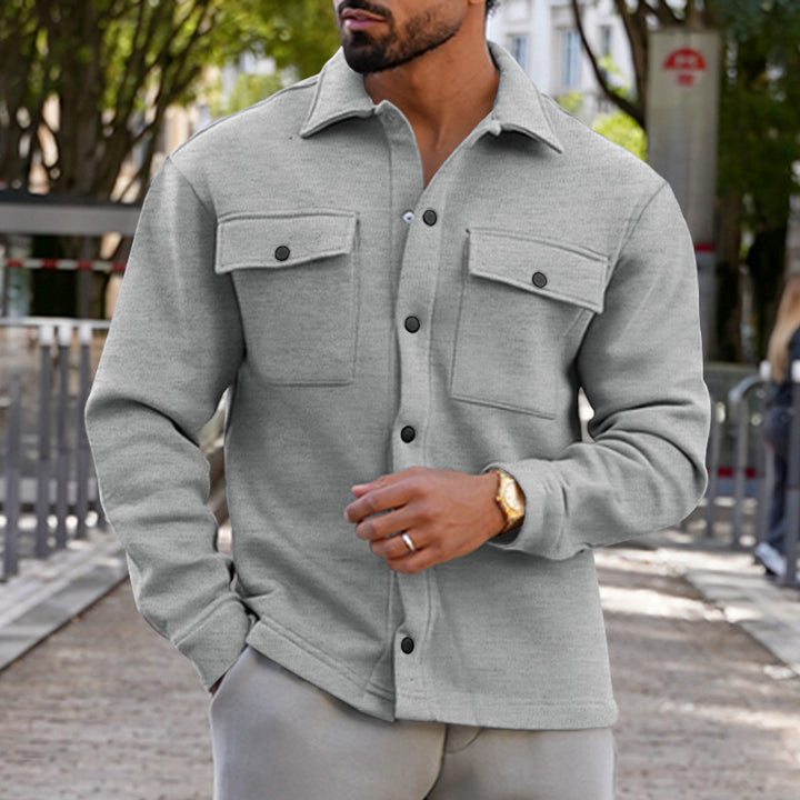 Herren nan utility Shacket mit Druckknopf-Verschluss, aufgesetzten Brusttaschen und gerippten Bündchen Drune