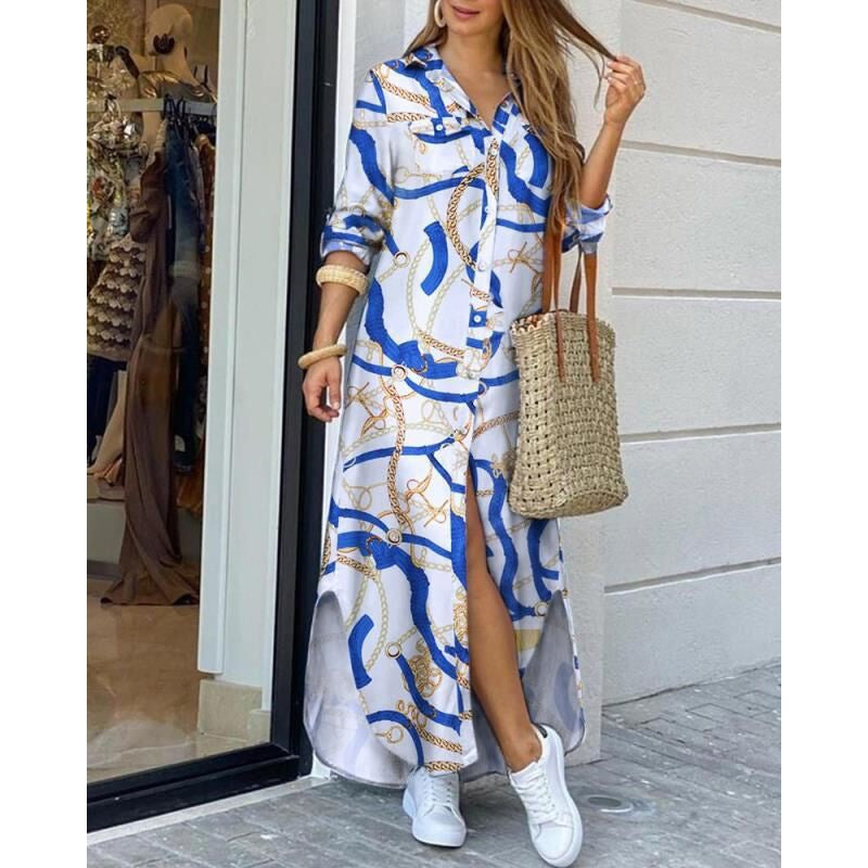 Damen Langarmkleid mit stilvollem Print und femininer Silhouette Drune
