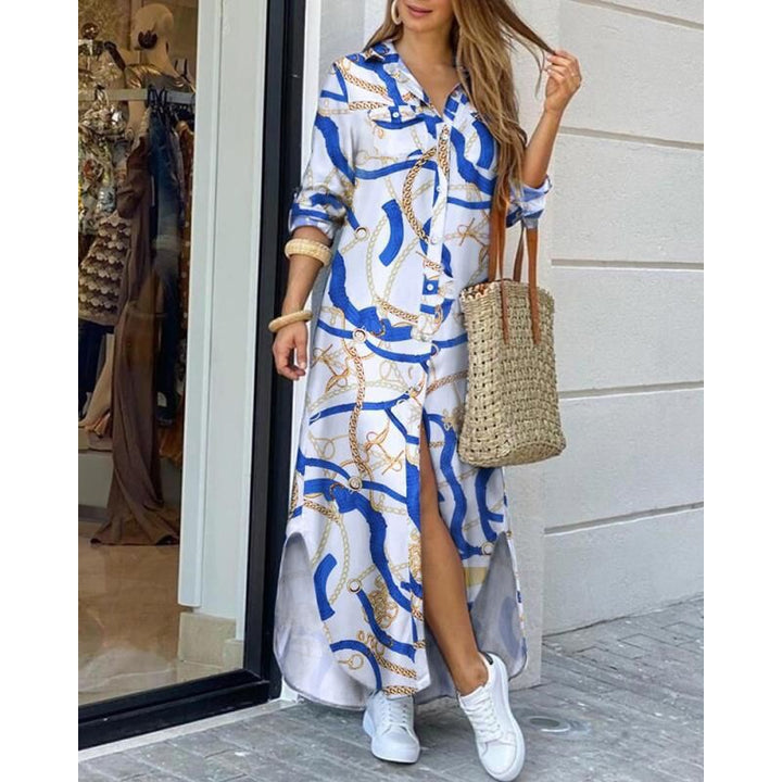 Damen Langarmkleid mit stilvollem Print und femininer Silhouette Drune