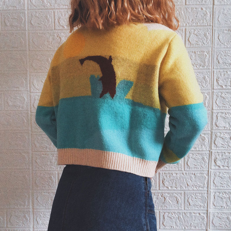 Damen Strickjacke mit verspieltem Motiv und modernem Farbverlauf Drune