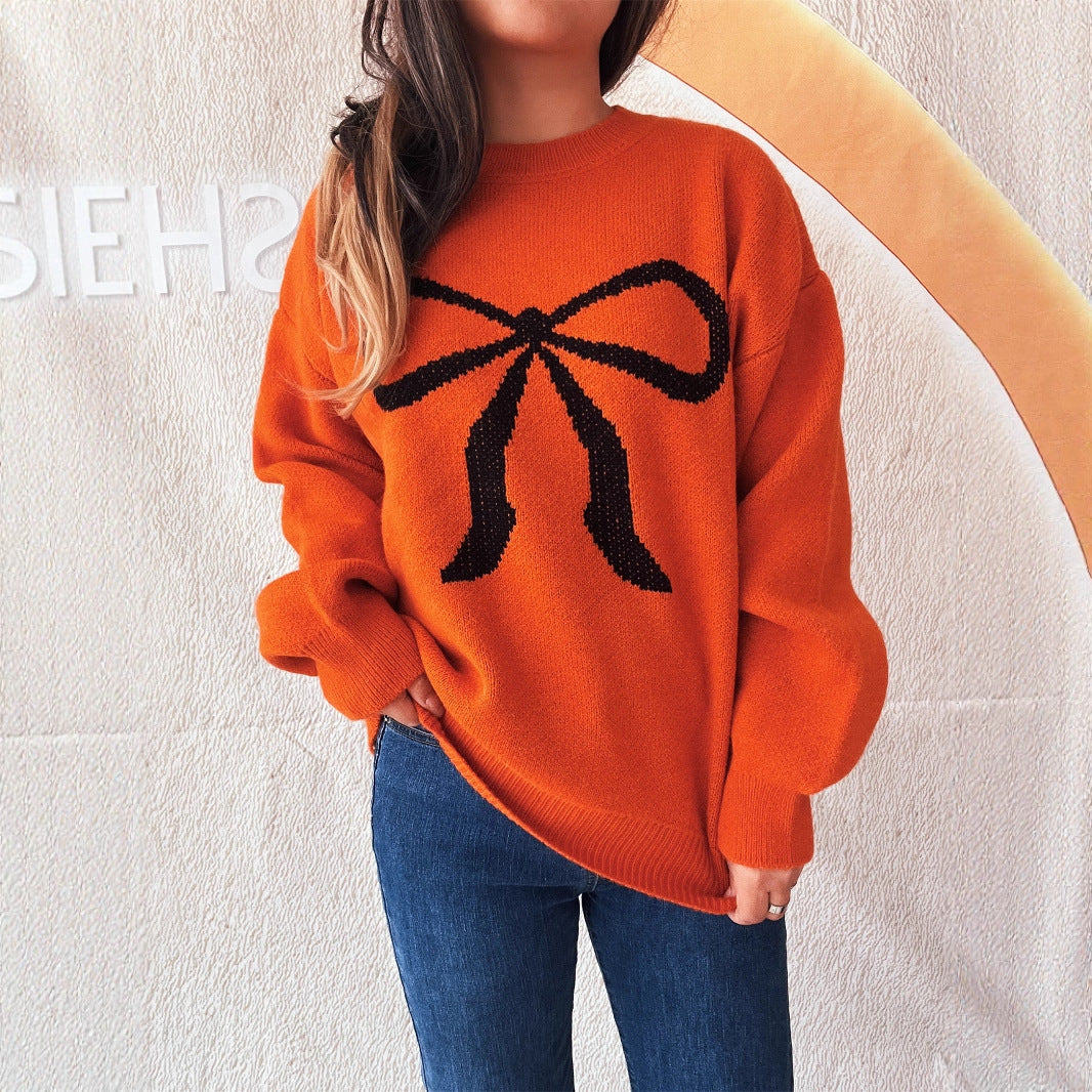 Damen kuscheliger Pullover mit verspieltem Schleifenmuster Drune