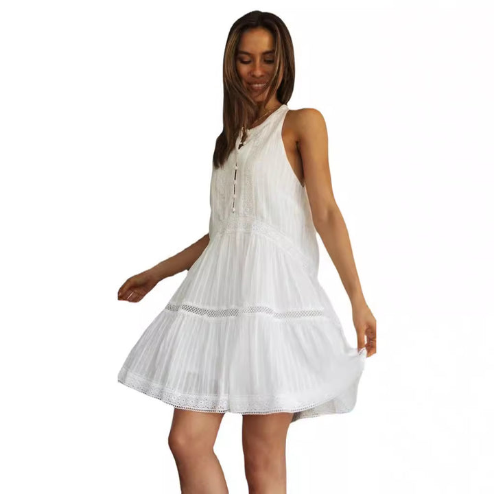 Damen luftiges Sommerkleid im Bohemian-Stil mit feinen Spitzenakzenten und verspieltem Saum Drune