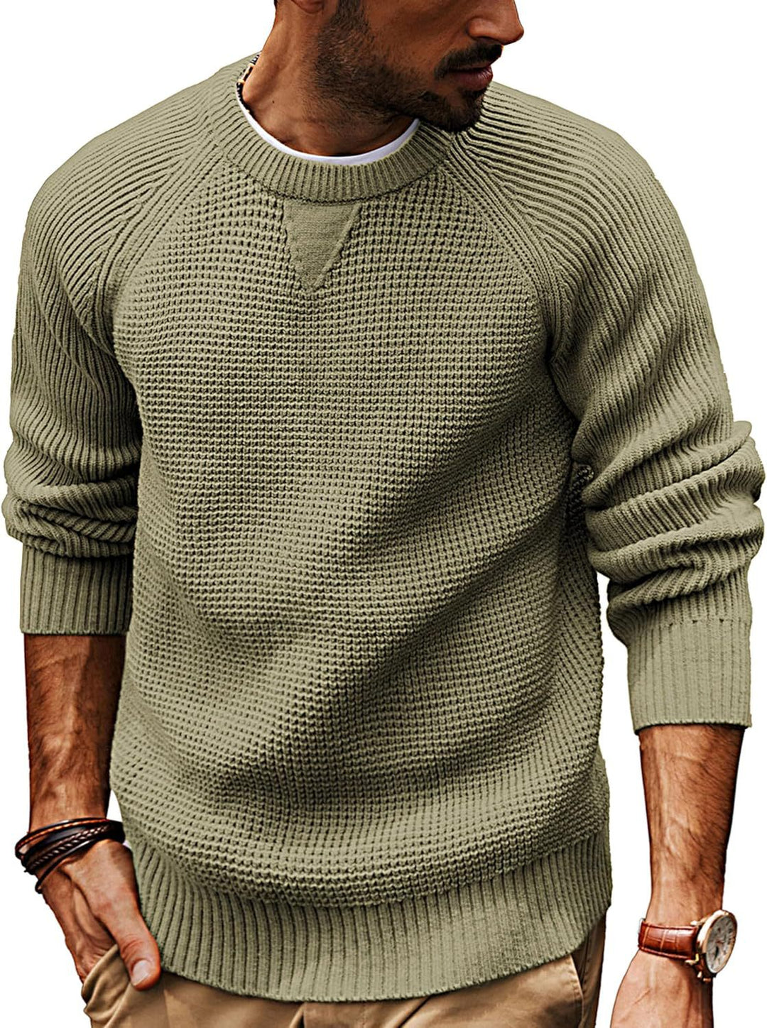 Herren lässiger Strickpullover mit strukturiertem Gewebemuster und Rundhalsausschnitt Drune