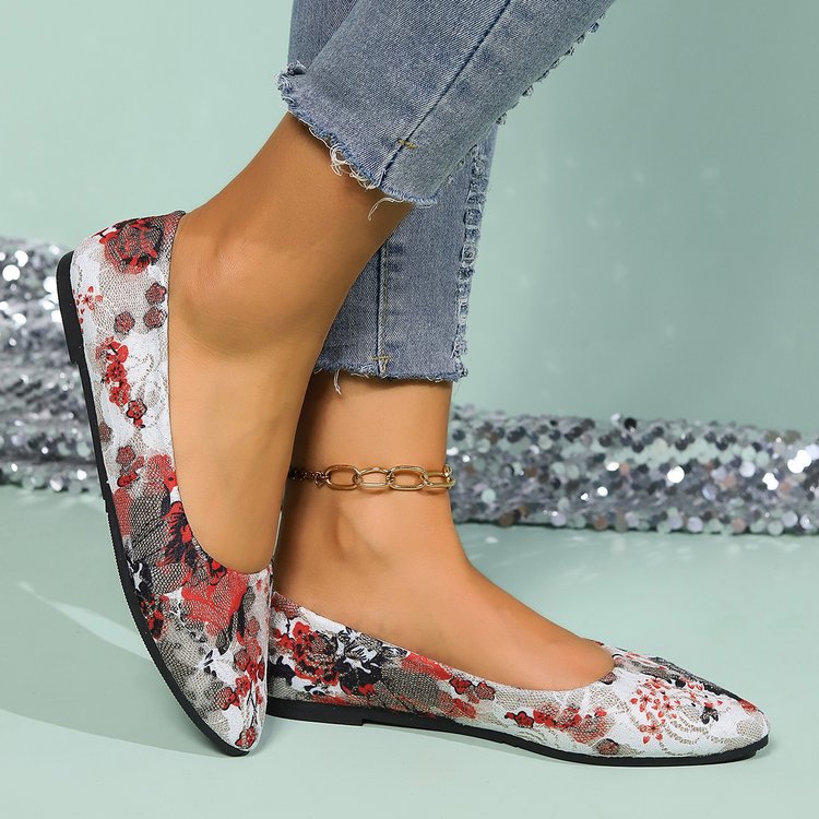 Damen Ballerinas mit floralem Muster und elegantem, spitzem Zehenbereich Drune
