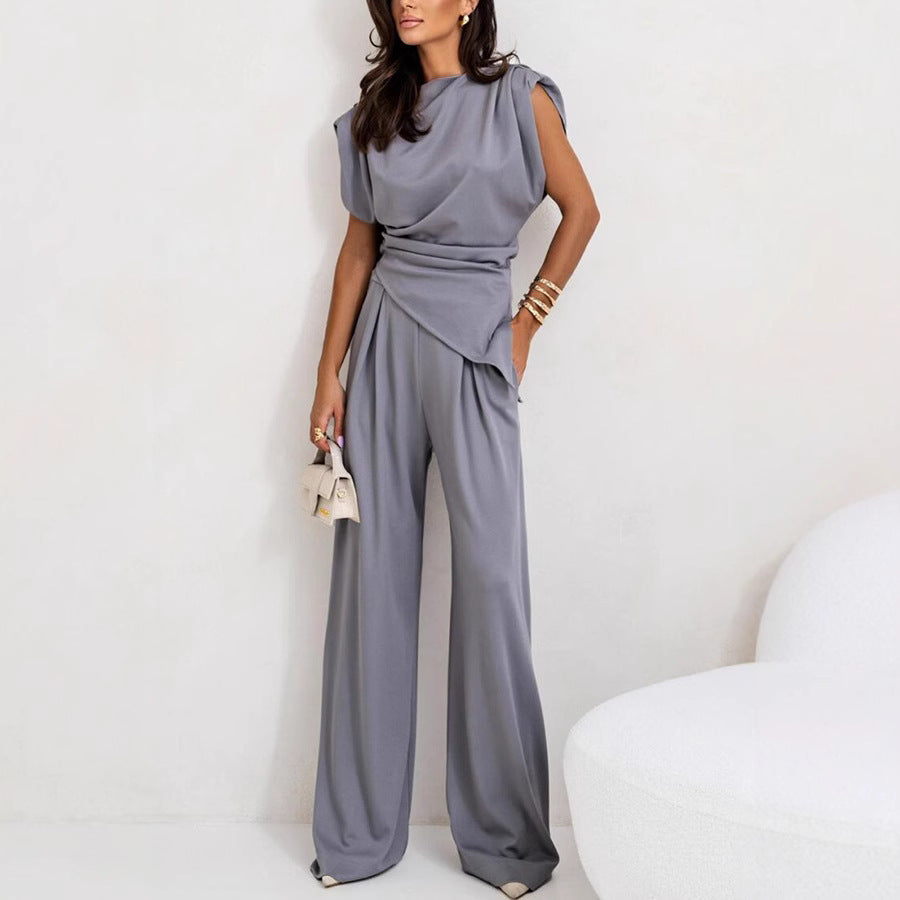 Damen Eleganter Jumpsuit mit asymmetrischem Schnitt und weitem Bein Drune