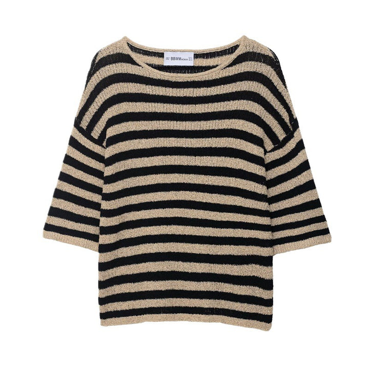 Damen lässiger Strickpullover mit breiten Streifen und weichem Material Drune
