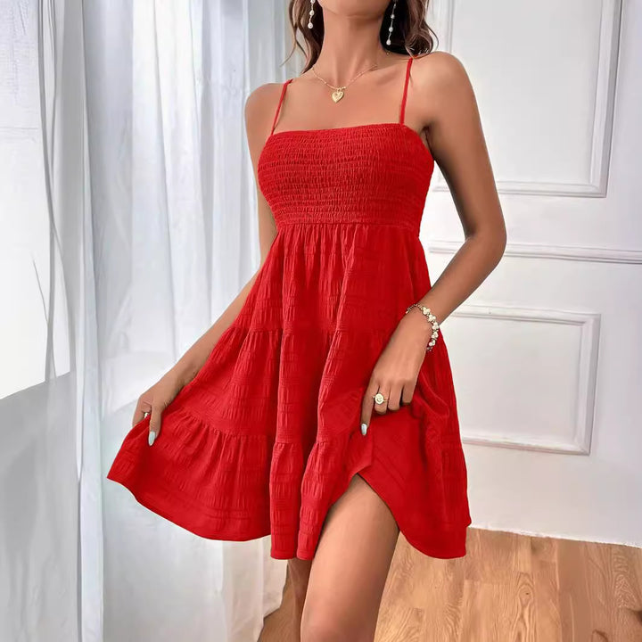 Damen Freizeitkleid mit schmalen Trägern und Rüschendetails Drune