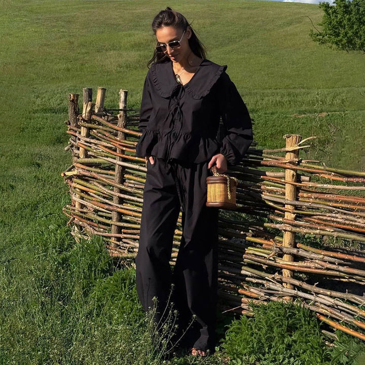 Damen Blusenset mit verspieltem Rüschen-Design und lockerem Schnitt Drune
