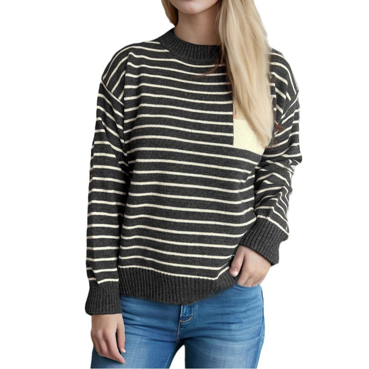 Damen gestreifter Pullover mit lässiger Passform und breiten Ärmeln Drune