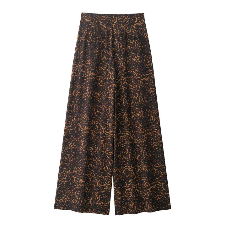 Damen Weit geschnittene Leoprint-Hose mit elastischem Bund und hohen Taschen Drune
