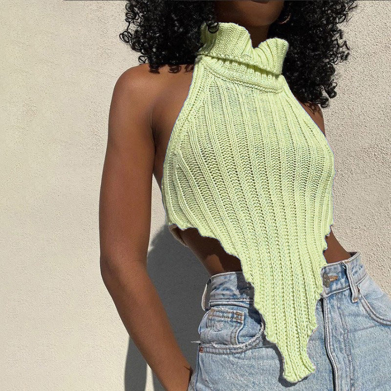Damen cropped Stricktop mit hohem Kragen Drune