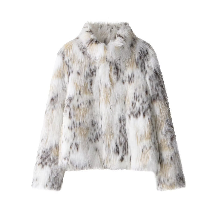 Damen nan kurzes Kunstfell-Cropped-Jacke mit Stehkragen, soften Fasern und melierter Struktur Drune