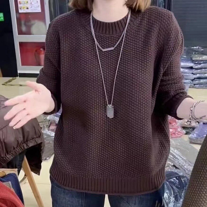 Damen lässiger Strickpullover mit strukturierter Oberfläche und weitem Schnitt Drune