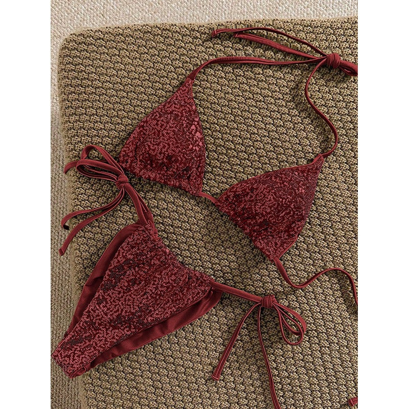 Damen Triangel-Bikini mit schimmerndem Design und verstellbaren Bindebändern Drune