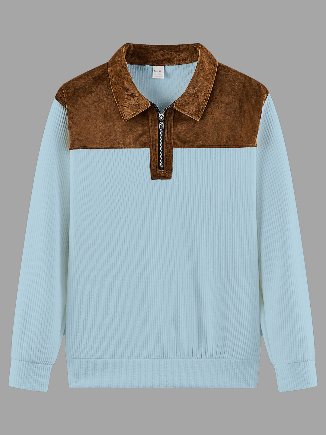 Unisex nan feinstrukturierter Strickpullover mit halbem Reißverschlusskragen und Samtbesatz Drune