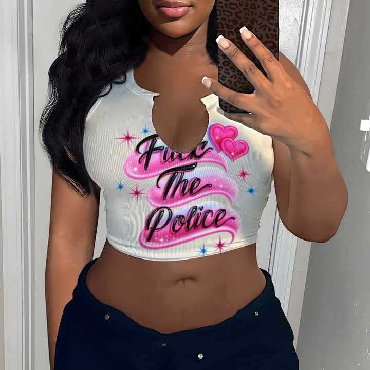 Damen Crop-Top mit auffälligem Schriftzug und lockerer Passform Drune