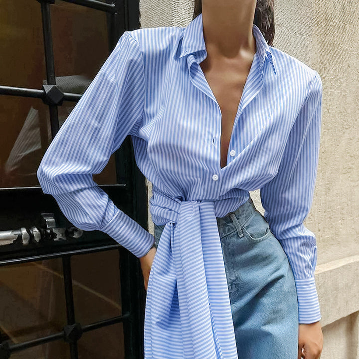 Damen modische Bluse mit Bindegürtel Drune