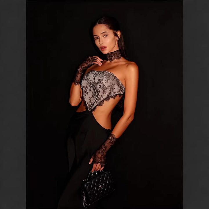 Damen Abendkleid mit verführerischem Spitzenoberteil und figurbetontem Design Drune