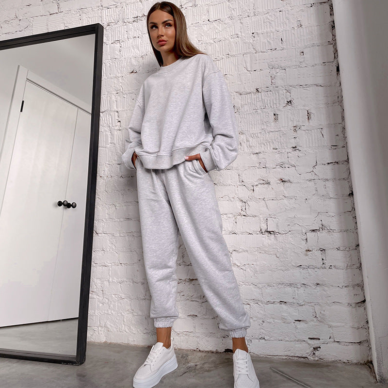 Damen lässiges Sweatpants-Set mit hohem Bund und breiten Ärmeln Drune