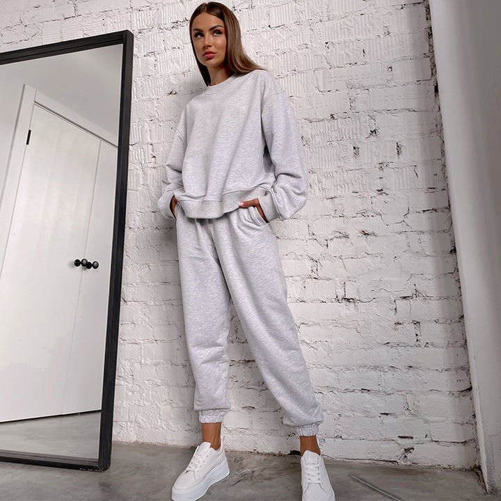 Damen lässiges Sweatpants-Set mit hohem Bund und breiten Ärmeln Drune