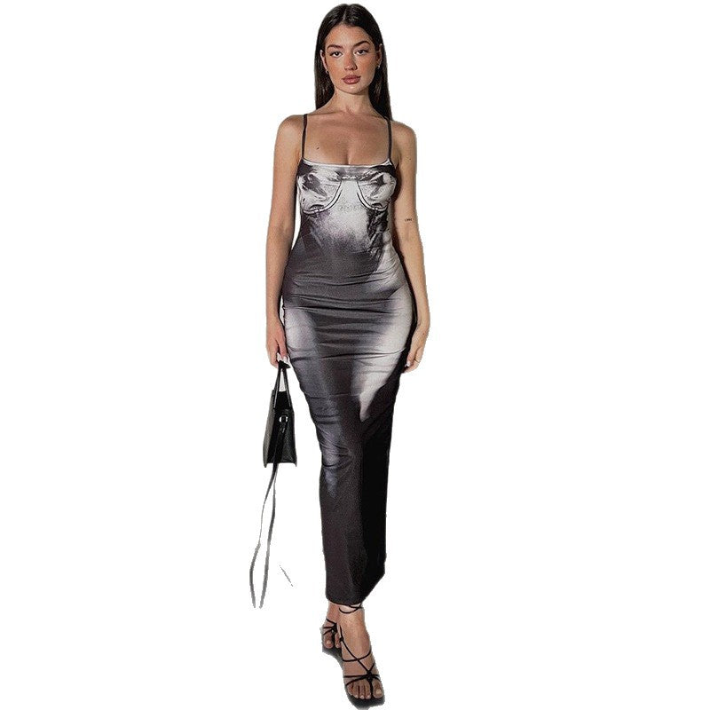 Damen Figurbetontes Maxikleid mit feinen Spagetti-Trägern Drune