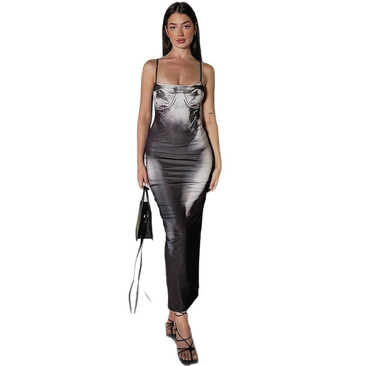 Damen Figurbetontes Maxikleid mit feinen Spagetti-Trägern Drune