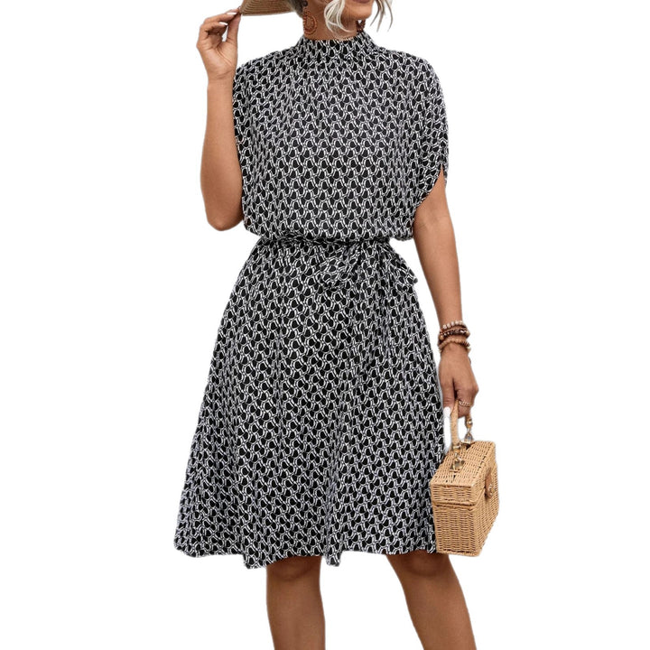 Damen Midikleid mit elegantem Bindegürtel und modischem Stehkragen Drune