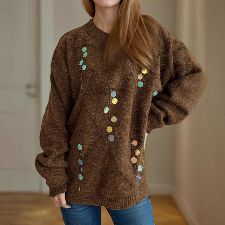 Damen gemütlicher Strickpullover mit funkelnden Pailletten Drune