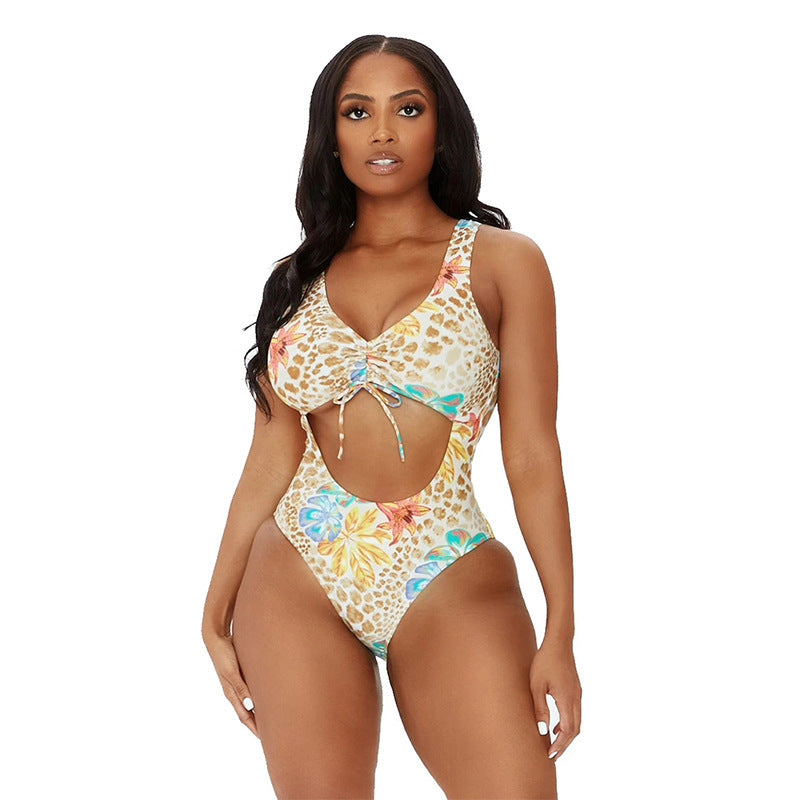Damen Cut-Out Badeanzug mit floralem Design und verstellbaren Trägern Drune