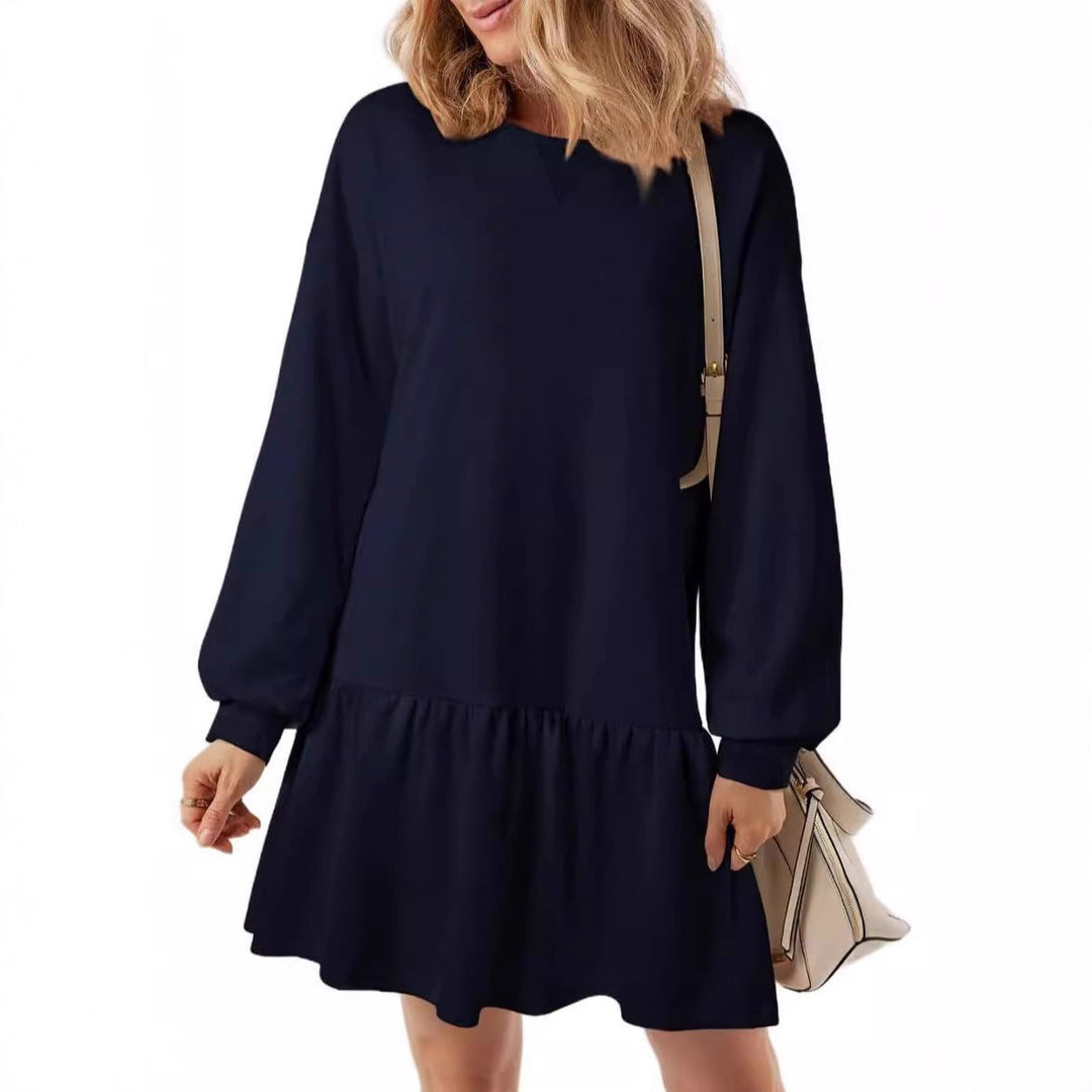 Damen Lässiges Sweatkleid mit V-Ausschnitt und Rüschensaum Drune
