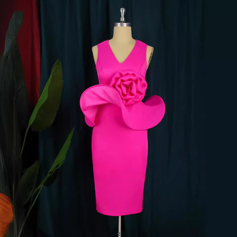 Damen Cocktailkleid mit kunstvollem Blumenapplikation Drune